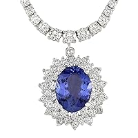 12.13 Carat Natural Blue Tanzanite and Diamond (F-G Color, VS1-VS2 Clarity) 14K White Gold Luxury Necklace for Women Exclusively Handcrafted in USA