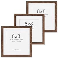 8x8 Picture Frames Walnut Set of 3, Solid Oak Wood 8”x8” Picture Frame Matted to 6”x6”,Square 8 x 8 Natural Wood Frame with Tempered Real Glass, Rustic 8x8 Photo Frame for Wall & Tabletop Display