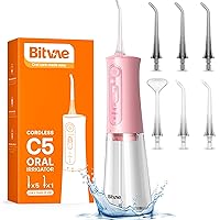 Water Flosser Teeth Picks, Cordless Portable Oral Irrigator, Powerful and Rechargeable Water Flosser for Teeth, Brace Care, IPX7 Waterproof Water Dental Picks for Cleaning, Quartz Pink