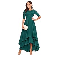 Women's Mother of The Bride Dresses for Wedding Long Chiffon Lace A Line Formal Evening Gown with Sleeves