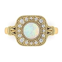 10K 14K 18K Real Gold 0.15cttw Genuine Diamond 1 Carat Gemstone Engagement Ring Vintage Round Gemstone Wedding Promise Ring for Women (I2-I3 Clarity)