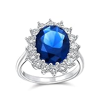Personalize Vintage Style 5-7 Karat Crown Halo Oval Cubic Zirconia Simulated CZ Yellow Royal Blue Sapphire Engagement Ring .925 Sterling Silver Customizable