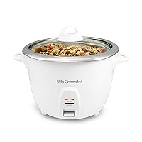 Elite Gourmet ERC-2010 Electric Rice Cooker with Stainless Steel Inner Pot Makes Soups, Stews, Grains, Cereals, Keep Warm Feature, 10 Cups Cooked, White
