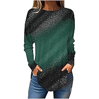 Womens T Shirt Gradient Color Printed Graphic Tee Tops Fall Long Sleeve Tunic Tops Loose Fit Casual Dressy Blouses