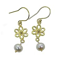 White Pearls Beads Studded Gold Plated Brass Handmade Dangling Earrings Jewelry For Her