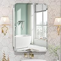 White Medicine Cabinet Mirror for Bathroom, 16x24 Inch Small Recessed Medicine Cabinet or Surface Mount, Frameless Beveled Bathroom Mirror with Storage Modern Farmhouse