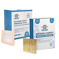 Medical Grade Manuka Honey Gauze Dressing (5 Pack - Non-Adherent) 2 in x 2 in with Silicone Foam Dressing with Adhesive Border (10 pack - Waterproof Dressing) 4 in x 4 in | First Aid for Minor W