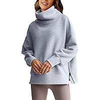 Womens Turtleneck Oversized Sweatshirts Fleece Side Zip Long Sleeve Casual Warm Pullover