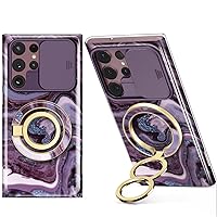 GVIEWIN Bundle - Compatible with Samsung Galaxy S22 Ultra Case + Magnetic Phone Ring Holder (Quicksand/Purple)