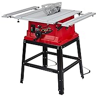 Table Saw, 10 Inch 15A Multifunctional Saw with Stand & Push Stick for Jobside, 90° Cross Cut & 0-45° Bevel Cut, Cutting Speed Up to 5000RPM, Adjustable Blade Height for Woodworking