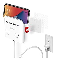 iHome Power Reach Multiple Plug Outlet Extender with 2 Outlets, 4-Port USB Wall Charger (1 USB C, 3X USB A), 6 Ft Extension Cord and Magnetic Wall Mount