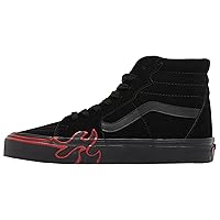 Vans Sk8-Hi Unisex Casual High-Top Skate Shoes, Black Suede/Red Flames, Men 11/Women 12.5