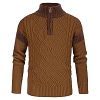 GRACE KARIN Boys Cable Knit Turtleneck Sweater 1/4 Zip-up Warm Pullover for Kids 6-12 Years
