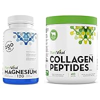 Plantvital Bundle Magnesium Glycinate 200mg-120 Capsules, and Collagen Peptides Powder 400g-40 Servings for Muscle, Bone & Heart Health
