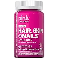 Hair Skin Nails Gummies | 60 Count | Plus Collagen & Biotin | Non-GMO & Gluten Free Vitamins for Women | Strawberry Flavor | by PINK