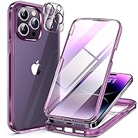 Miracase Glass Series Designed for iPhone 14 Pro Max Case 6.7 Inch, 2023 Upgrade Full-Body Bumper Case with Built-in 9H Tempered Glass Screen Protector with Camera Lens Protector,Clear Purple