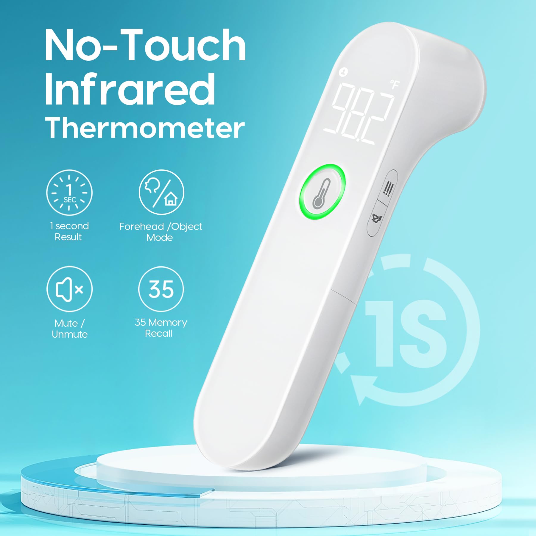 No-Touch Thermometer for Adults and Kids, Digital Baby Thermometer with Fever Alarm - FC-IR209 Black & White
