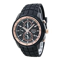 Seiko Men's Chronograph Watch SNAD88 Alarm, Date, Tachymeter, Rose Gold & Black Stainless Steel, Rubber Strap by Seiko Watches