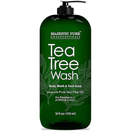 MAJESTIC PURE Tea Tree Body Wash - Formulated to Combat Dry, Flaky Skin - Soothes, Nourishes and Moisturizes Irritated, Chapped, Problem Skin Areas - (Packaging may Vary) -16 fl. oz.