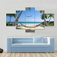 5 Pieces Wall Art Painting On Canvas Decor Poster Tropical Beach Hammock Landscape Paintings Canvas HD Prints Pictures Wall Art Home Decorative Poster Modern Artwork