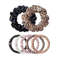 Slip Silk Mega Scrunchies, Pixie Super Set - The Slipsilk Difference Highest Grade Pure 22 Momme Mulberry Silk Hair Ties - 2 Mega Scrunchies + 5 Thin Hair Scrunchies for Sleeping, Gift Set for Women