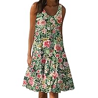 Mini Dresses for Women Summer Dresses for Women 2024 Bohemian Dresses Sleeveless Beach Straight Dresses,S-3XL
