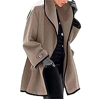 Women's Shawl Collar Wool Blend Coat Overcoat Lapel Collar Trench Coats Mid Long Single Breasted Jacket Outerwear