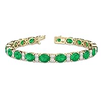 Allurez 14k Gold Diamond and Oval Cut Emerald Tennis Bracelet (13.62ctw)