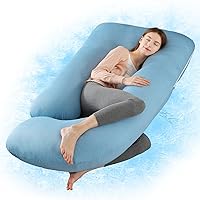 Pregnancy Pillow with Cooling Cover, Side J Type Full-Body Pillow for Back, Legs and Belly Support, Comfortable Slumber for Pregnant Women(Blue)