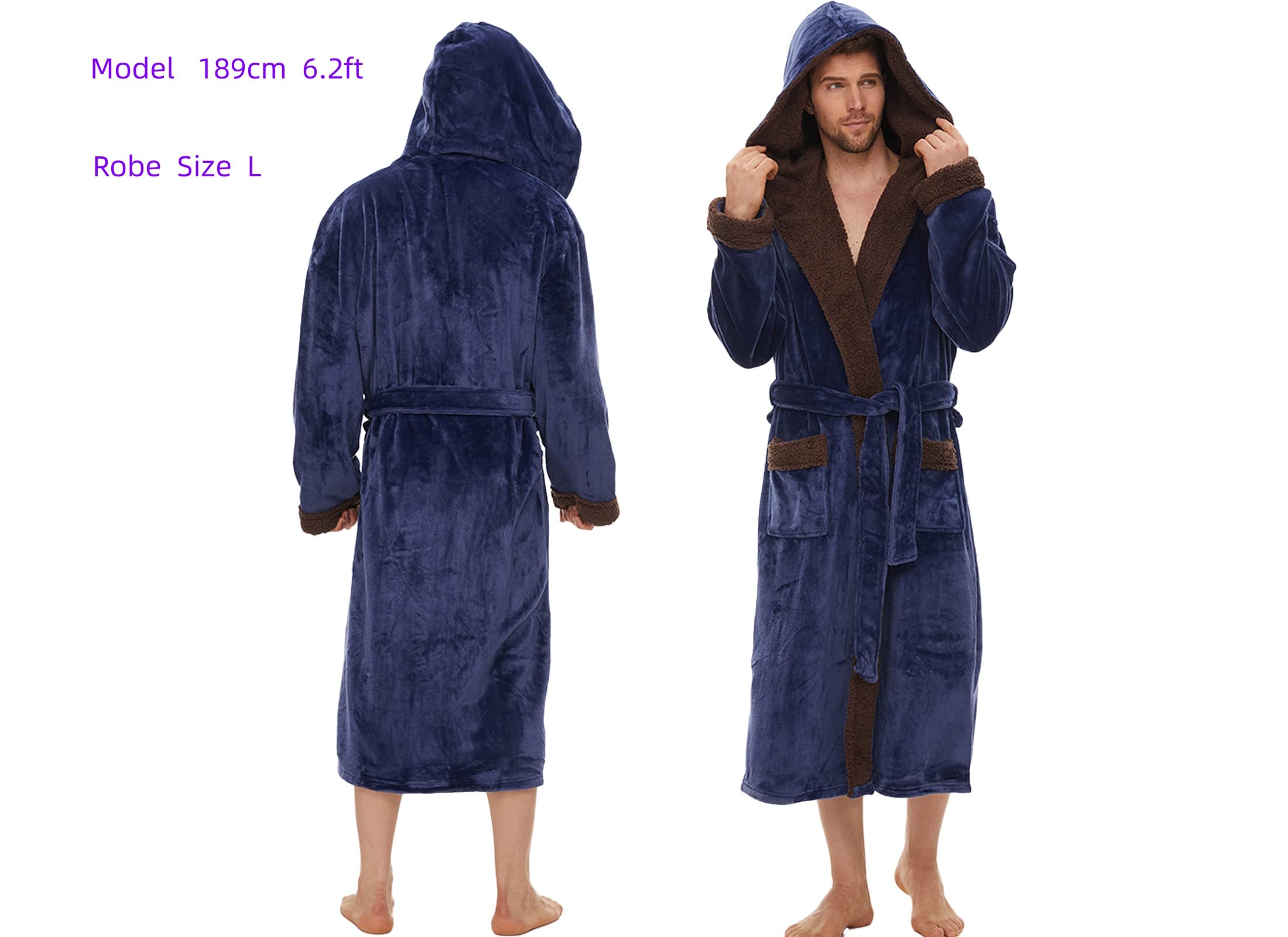 SWEET RABBIT Mens Robe With Hood-Mens Robes Big Tall-Men's Fluffy Warm Bathrobe-Men's Home Clothing Pajama Winter Robe