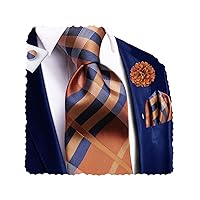 Hi-Tie 4PCS Mens Silk Ties Handkerchief Lapel Pin Cufflinks Set Jacquard Woven Formal Necktie for Wedding Business Party