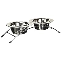 Petrageous 60063 Aruba Raised Metal Ant-Slip Dog Feeder with Two 2-Cups Capacity Dishwasher Safe Stainless Steel Bowls 14-Inch Length 3.5-Inch Tall for Small Dogs and Cats of Any Size, Metallic