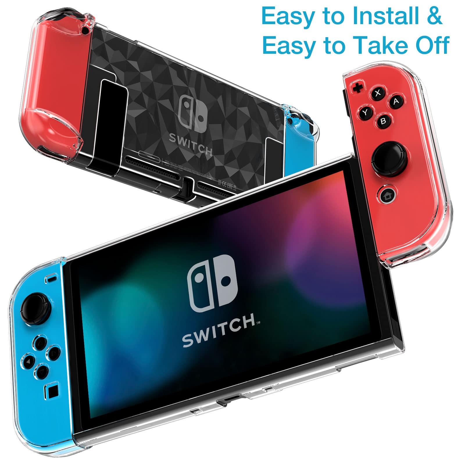 HEYSTOP Switch Case for Nintendo Switch Case Dockable with Screen Protector, Clear Protective Case Cover for Nintendo Switch and JoyCon Controller with a Switch Tempered Glass Screen Protector