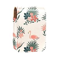 DIY Mini Lipstick case with mirror For Purse, Elegant Tropical Flamingo & Leaves Leather Cosmetic Makeup Holder Bag, Holds 3 Regular Sized Tubes for Travel Party