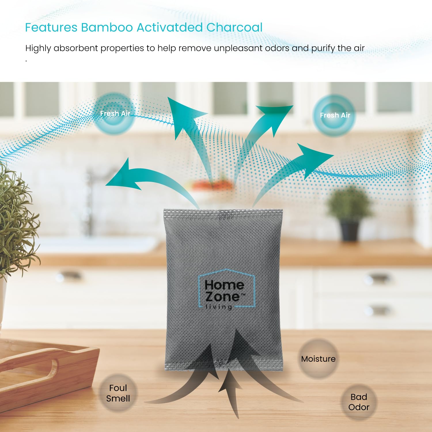 Home Zone Living CleanAura Deodorizing Bamboo Activated Charcoal Filter Bag Set of 4