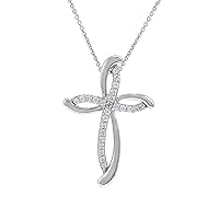 GILDED 1/4 ct. T.W. Lab Grown Diamond (SI1-SI2 Clarity, F-G Color) and Sterling Silver Ribbon Cross Pendant with an 18 Inch Spring Ring Clasp Cable Chain
