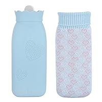 Hot Water Bottle,plplaaoo Hot Water Bottle with Knitted Bag, Hot Water Bottle with Cover,Mini Hot Water Bottle Bag with Knitted Cover Hand Warmer Heat Cold Therapy Gift for Home Office(Blue), Art
