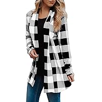 Women's Fashion Plaid Printed Coat Long Sleeve Cardigan Fashion Open Front Casual Outerwear Fashion Fall Outfits 2023