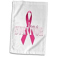 3D Rose I Am A Survivor Pink Ribbon Breast Cancer Awareness Hand Towel, 15