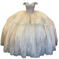 Sweetheart Off Shoulders Glitz Sequined Tulle Ball Gown Prom Quinceanera Dresses with Sleeves Lace 2024