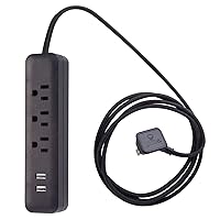 Globe Electric 78249 Designer Series 6ft 3-Outlet USB Surge Protector Power Strip, 2x USB Ports, Surge Protector, Black Finish