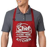 Custom Embroidered Aprons with Your Personalized Chef Name & Kitchen Design (Red)