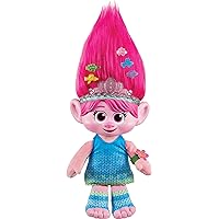 Mattel ​DreamWorks Trolls Band Together Plush Toy, Hair Pops Showtime Surprise Queen Poppy Soft Doll with Lights, Sounds, 1 Hair Pops & 3 Accessories