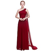 One Shoulder Long Prom Evening Gown Bridesmaids Dress Burgundy 16