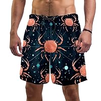 Mens Swim Trunks Quick Dry Beach Board Shorts with Pockets, Cancer Sign Pattern Bathing Suit