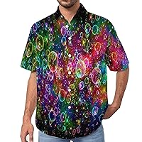 Fantasy Rainbow Color Bubble Casual Mens Shirts Short Sleeve Button Down Tops Blouse with Pocket
