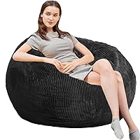 Bean Bag Chairs with Faux Rabbit Fur Cover, 3 ft Giant Memory Foam Bean Bag Chairs for Adults/Teens with Filling,Ultra Soft Faux Fur Fabric, Round Fluffy Sofa for Living Room Bedroom College Dorm