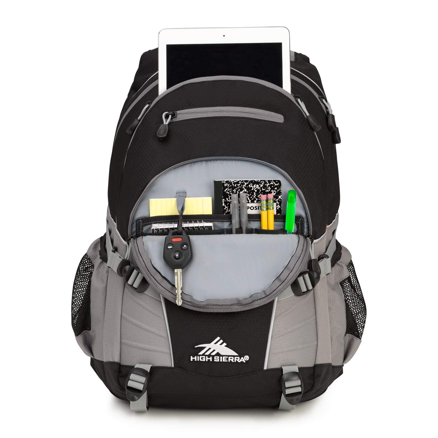 High Sierra Loop Backpack, Travel, or Work Bookbag with tablet sleeve, One Size, Black/Charcoal