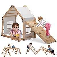 Triangle Climbing Set, Foldable Wooden Climbing Frame Toy with Slide and Climb for Sliding Climbing Indoor Outdoor Kids Play Gym, 12 Game Modes for Playgrounds, Gyms and Daycare