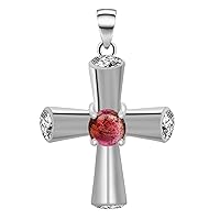Christian Cross 925 Sterling Silver 5 MM The Round Natural Religious Gemstone Pendant (tourmaline)